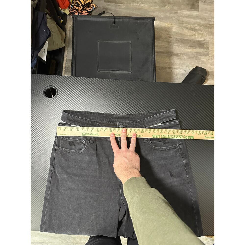 American Eagle Super High Rise Baggy Straight Cut Out Jeans Black Size 16 Long - Picture 5 of 16